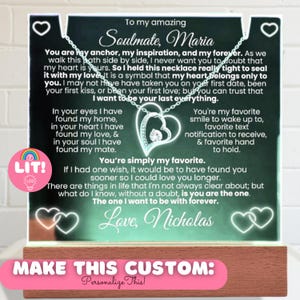 Collar de corazón dorado con carta de amor personalizada y recuerdo para siempre. Regalo de aniversario para esposa, alma gemela, pareja o cónyuge. Regalo de cumpleaños.
