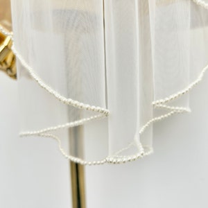 White Wedding Veil,Wedding veil,Pearl wedding veil,Elbow Length Veil,Pearl bridal veil,White pearl veil,Bridal veil,Elbow Veil