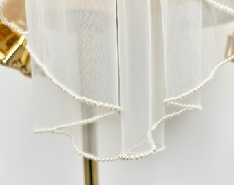 White Wedding Veil,Wedding veil,Pearl wedding veil,Elbow Length Veil,Pearl bridal veil,White pearl veil,Bridal veil,Elbow Veil