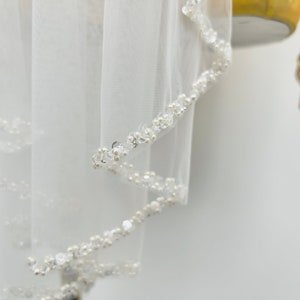 White Wedding  Crystal  veil,Bridal ivory veil, beaded edge veil,pearl  veil,Veil with sequins,Delicate Edge Veil