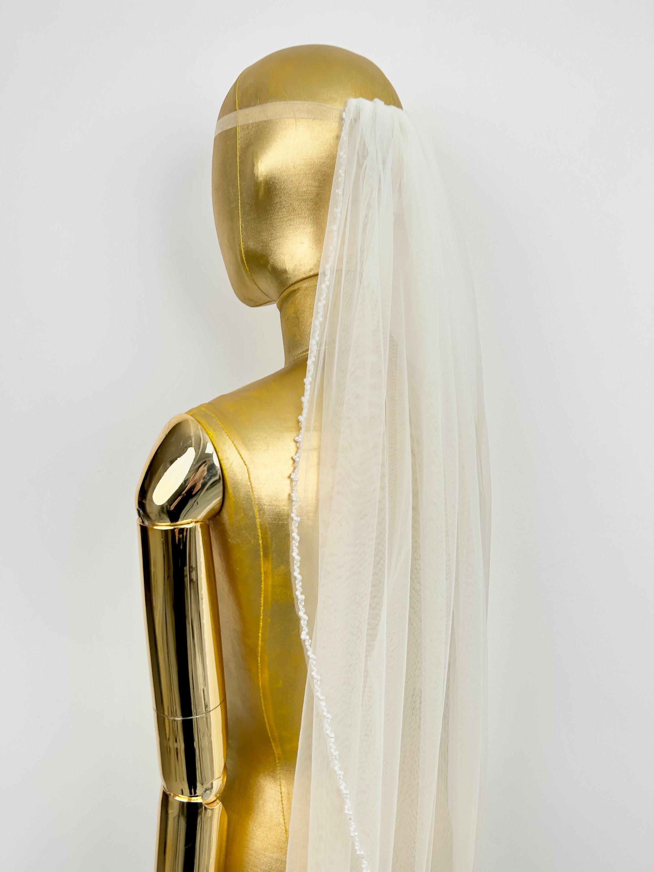 Beaded bridal veil,Pearl Wedding veil,Ivory Cathedral Veil,Sparkling veil,Crystal edge veil,Elbow Veil