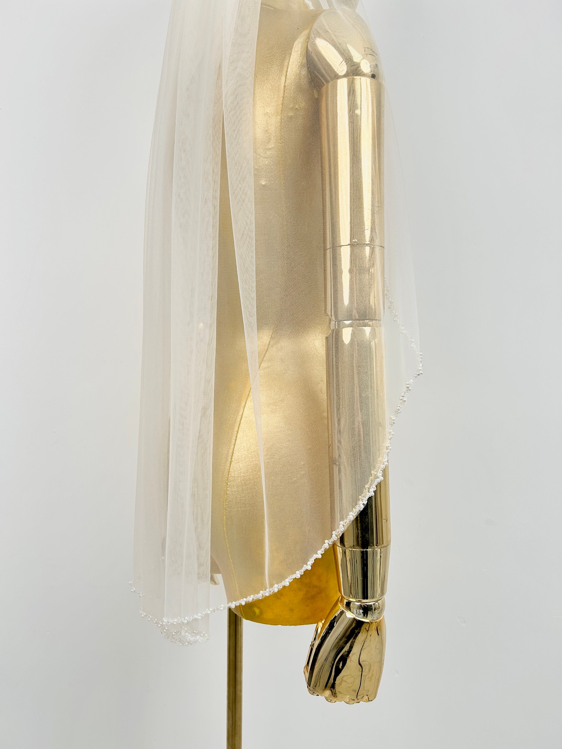 Beaded bridal veil,Pearl Wedding veil,Ivory Cathedral Veil,Sparkling veil,Crystal edge veil,Elbow Veil