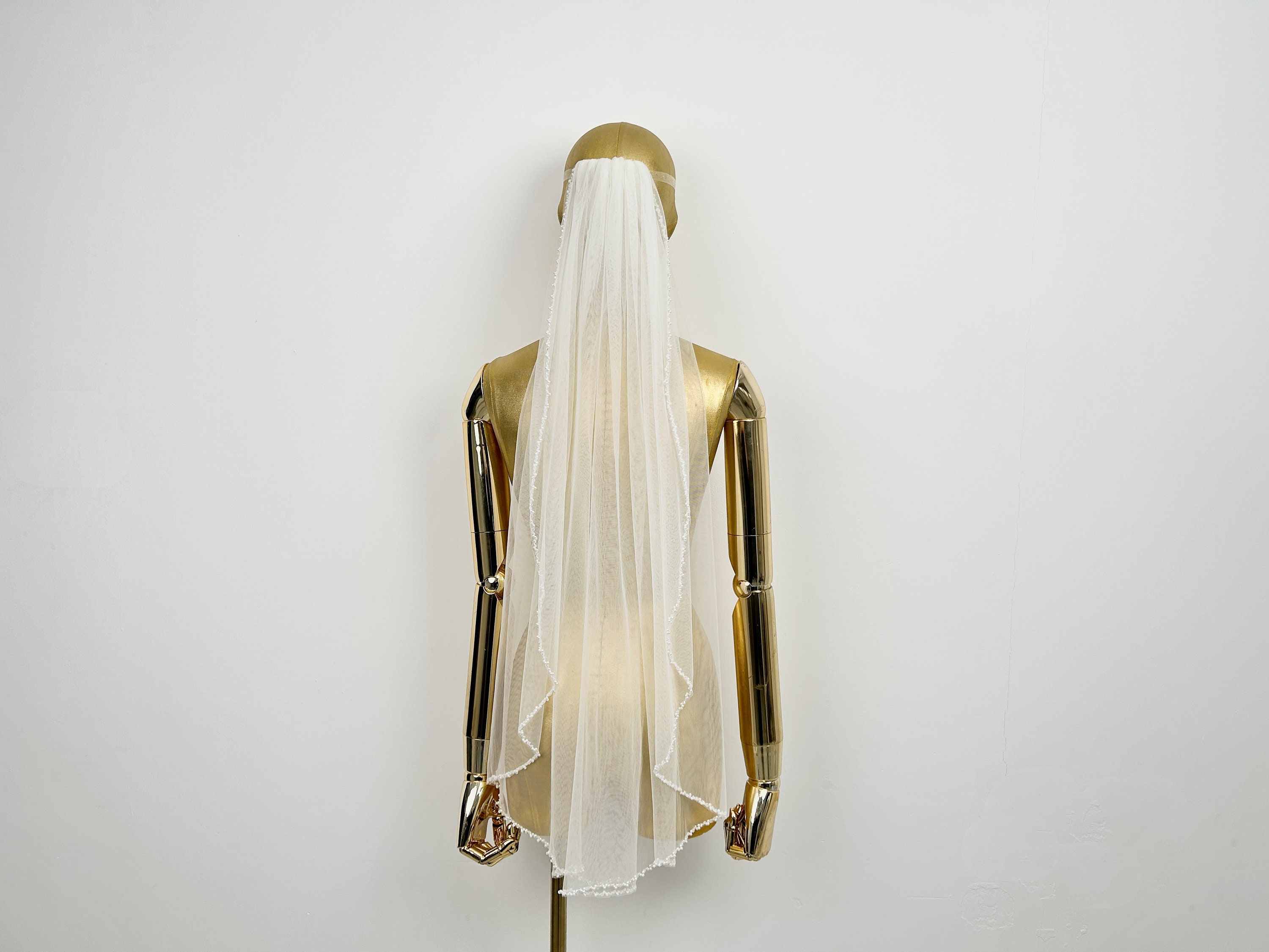 Beaded bridal veil,Pearl Wedding veil,Ivory Cathedral Veil,Sparkling veil,Crystal edge veil,Elbow Veil