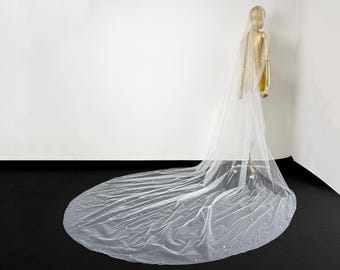 Velo de novia de tul, velo de novia de perla, velo de catedral, velo hecho a mano, velo de un nivel, velo con peine, velo de novia glamuroso, velo de novia de perla,