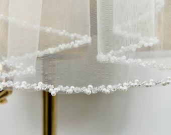 Kralen bruidssluier, Pearl Wedding sluier, Ivory Cathedral Veil, Sprankelende sluier, Crystal edge veil, Elbow Veil