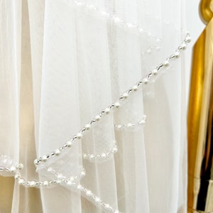 Wedding Veil,Bridal Beaded Veil,Beaded Veil,Wedding Pearl Veil,Beaded Edge Veil,2 tier veil,pearl bridal veil,Handmade veil