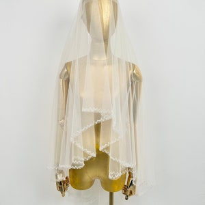 Pearl bridal veil,2 tier veil,Beaded Wedding Veil,Pearl crystal veil,soft flowy long veil,beaded edge veil