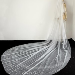 Light Ivory Veil,Pearl Bridal Veil,2 Tier Veil,Glitter Veil,Glam Wedding Veil,Cathedral Veil,Glitter Veil,Modern Wedding Veil,Long Veil,