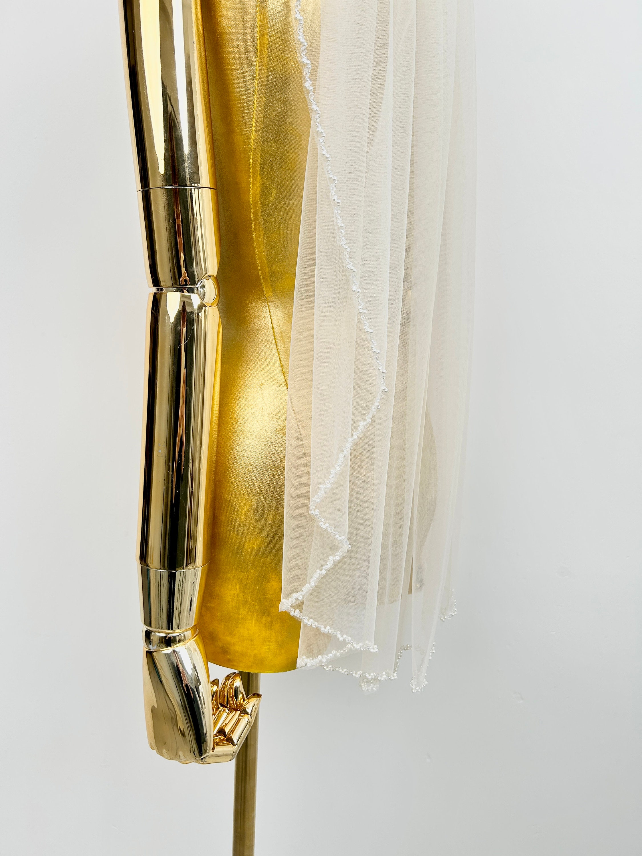 Beaded bridal veil,Pearl Wedding veil,Ivory Cathedral Veil,Sparkling veil,Crystal edge veil,Elbow Veil