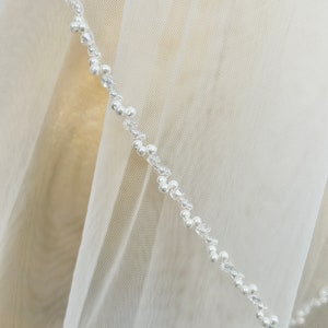 Ivory Wedding Veil,Beaded wedding veil,Bridal veil,Pearl bridal veil,Cathedral veil,Fingertip Veil,Ivory Veil,one tier veil