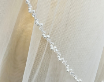 Ivory Wedding Veil,Beaded wedding veil,Bridal veil,Pearl bridal veil,Cathedral veil,Fingertip Veil,Ivory Veil,one tier veil