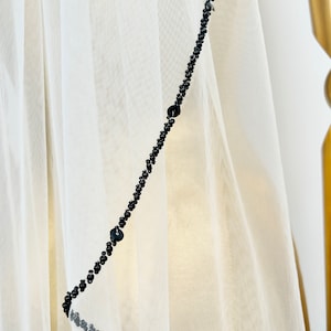 Beaded wedding veil,Bridal Black beaded veil,Cathedral veil,Elbow Veil, Ivory veil,single tier veil,veil with Black sequins,Handmade veil