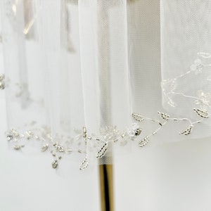 Bridal Beaded Veil,Wedding veil,White Veil,Elbow Length Veil,Ivory Cathedral Veil,Single Tier Veil,Veil