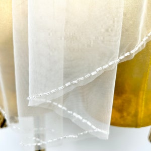 Wedding Beaded veil,Ivory Bridal Veil,Single tier veil,Veil with comb,Cathedral veil,Fingertip Veil,Handmade veil,Elbow Length Veil