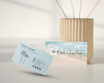 Beach Business Card Template, Canva Coastal Theme Business Card Template, Downloadable Double Sided Business Card Online Template