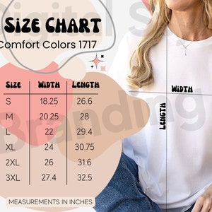 1717 Size Chart, c1717 Size Chart, Comfort Colors Size Chart, Sizing Chart Tshirt, Comfort Colors Mockup 1717