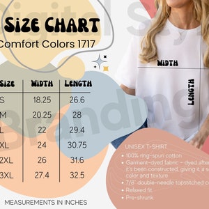 1717 Size Chart, c1717 Size Chart, Comfort Colors Size Chart, Sizing Chart Tshirt, Comfort Colors Mockup 1717