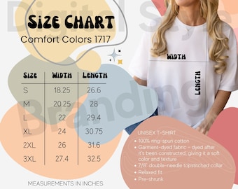 1717 Size Chart, c1717 Size Chart, Comfort Colors Size Chart, Sizing Chart Tshirt, Comfort Colors Mockup 1717