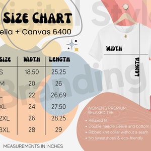 6400 Size Chart, 6400 Bella Canvas Size Chart, Bella Canvas Womens Relaxed Tee Size Chart, Sizing Chart Tshirt, Mockup 6400, Bella 6400