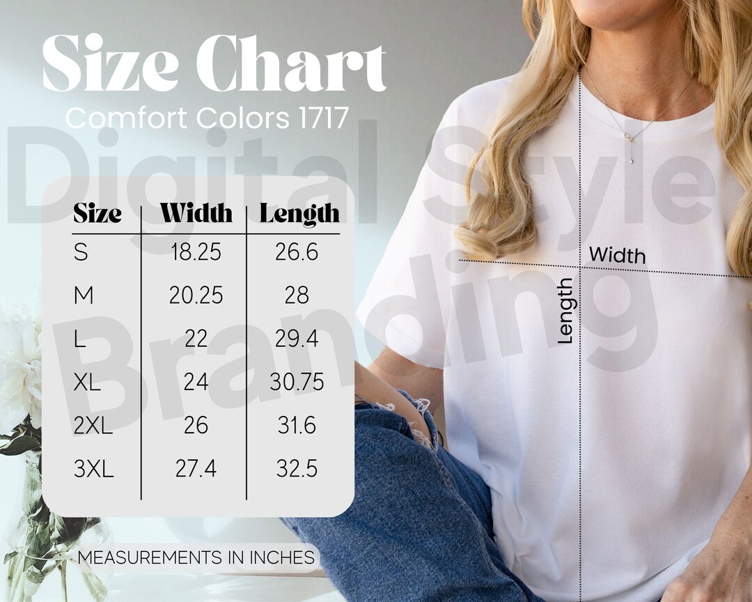 1717 Size Chart, C1717 Size Chart, Comfort Colors Size Chart, Sizing ...