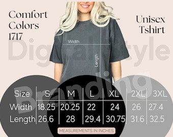 1717 Size Chart, c1717 Size Chart, Comfort Colors Size Chart, Sizing Chart Tshirt, Comfort Colors Mockup 1717