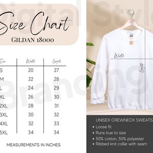 G18000 Size Chart, Gildan Size Chart, 18000 Size Chart, Gildan Sizing Chart, 18000 Mockup, Gildan Sweatshirt Size Guide, Sweatshirt Sizes