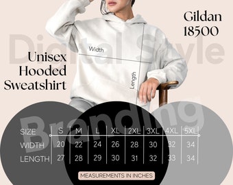 18500 Chart, 18500 Size, Gildan 18500 Size Chart, Gildan 18500 Sizes, Gildan 18500 Mock Up,  Gildan Hoodie Size Guide, Size Chart 18500