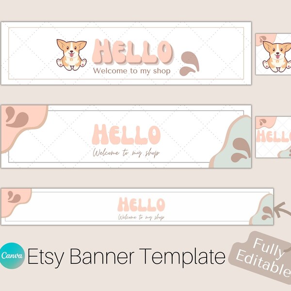 Fun Etsy Banner, Etsy Shop Banner, Etsy Banner Template Canva, Dog Pet Etsy Banner, Etsy Brand Kit, Etsy Branding Kit, Etsy Shop Set