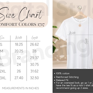 1717 Size Chart, c1717 Size Chart, Comfort Colors Size Chart, Sizing Chart Tshirt, Comfort Colors Mockup 1717