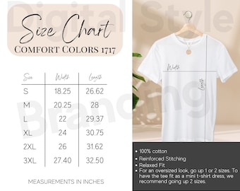 1717 Size Chart, c1717 Size Chart, Comfort Colors Size Chart, Sizing Chart Tshirt, Comfort Colors Mockup 1717