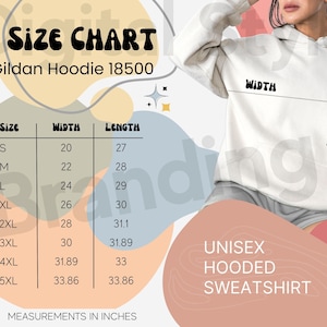 18500 Chart, 18500 Size, Gildan 18500 Size Chart, Gildan 18500 Sizes, Gildan 18500 Mock Up,  Gildan Hoodie Size Guide, Size Chart 18500