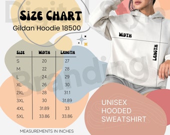 18500 Chart, 18500 Size, Gildan 18500 Size Chart, Gildan 18500 Sizes, Gildan 18500 Mock Up,  Gildan Hoodie Size Guide, Size Chart 18500
