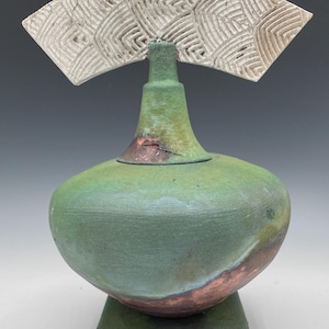 Arc Inspired Raku Vessel with Lid