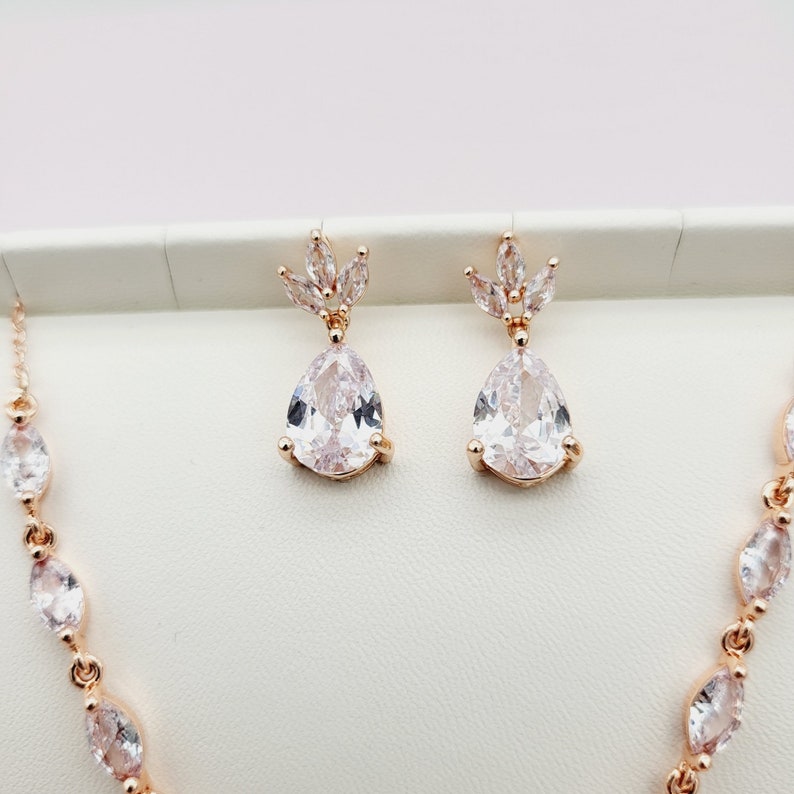 Bridal Jewelry Set Rosegold Jewelry Set Necklace And Earrings Cubic Zirconia Wedding Jewelry Bridal Set Wedding Jewelry Set image 8