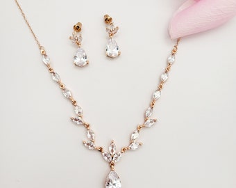 Rosegold Brautschmuck Set • Zirkonia Schmuckset • Braut Set • Hochzeit Schmuck Set • Schmuckset Braut • Weihnachtsgeschenk für Frauen