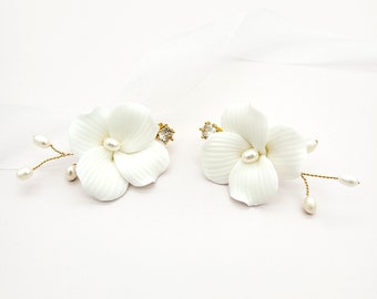 White Bridal Earrings • Porcelain Earrings Wedding • Wedding Earrings •  Bridal Pearl Earrings • Pearl Earrings • Bridal Earrings Wedding