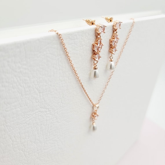 Rosegold Perlen Schmuck Set • Valentinsgeschenk • Geschenk Damen