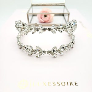 Silver Wedding Headband With Glass Crystal Stones • Double Row Wedding Tiara • Bridal Diadem • Silver Wedding Crown • Silver Tiara