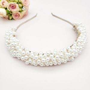 Thick Wedding Tiara With Pearls • Bridal Hairpiece • Pearl Tiara • Wedding Hair Jewelry • 30th Wedding Anniversary Gift