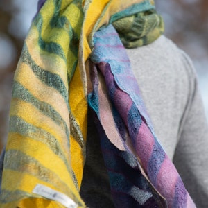Women&#39;s purple-green silk felted scarf  handmade
