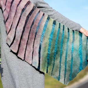 Women&#39;s blue-green-grey silk felted scarf handmade