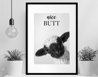 Nice Butt Sign, Toddler Bathroom Art, Whimsy Animal In Bathroom Wall Art Prints, Funny Bathroom Sign, Valais Blacknose