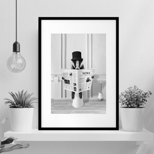 Adorable Badger reading Newspaper on Toilet, toddler bathroom art, Whimsy Animal in Bathroom Wall Art Prints