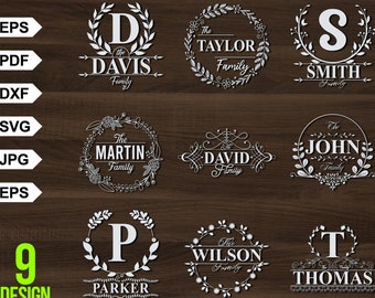 Family Last Name SVG Bundle, Floral Wreath Farmhouse, Split Monogram SVG for Wedding Silhouette, Cut File Circuit Cameo, eps dxf pdf png