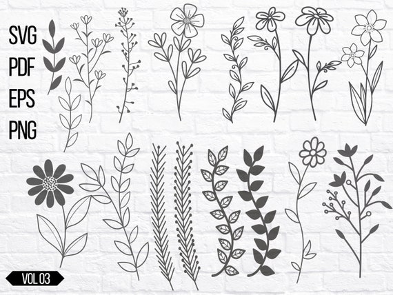 WILDFLOWER SVG, Flower Svg Bundle, Floral Svg Bundle, Plant Svg Bundle, Botanic Svg Bundle, Flowers Png Bundle, Flowers Clipart