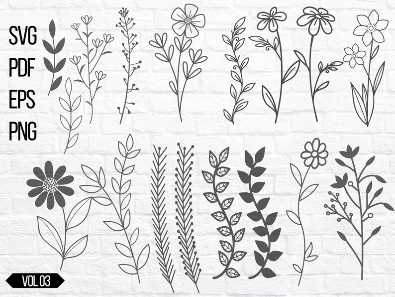 WILDFLOWER SVG, Flower Svg Bundle, Floral Svg Bundle, Plant Svg Bundle, Botanic Svg Bundle, Flowers Png Bundle, Flowers Clipart
