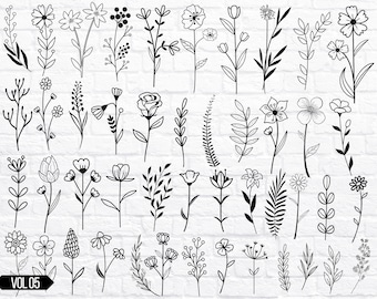 Wildflower Svg, Flower Svg Bundle, Floral Svg Bundle, Plant Svg Bundle, Botanic Svg Bundle