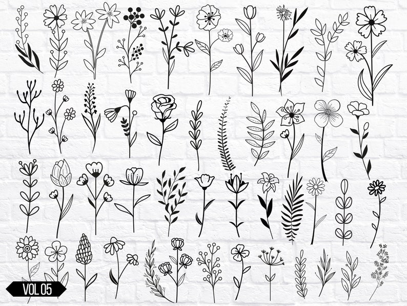 Wildflower Svg, Flower Svg Bundle, Floral Svg Bundle, Plant Svg Bundle, Botanic Svg Bundle
