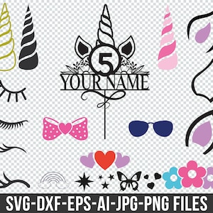 Rosto de unicórnio SVG, pacote PNG de clipart de unicórnio, cílios de chifre de cabeça de unicórnio SVG