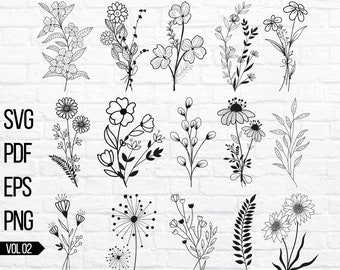 bouquet svg bundle, floral bouquet svg, flower sketch svg, wildflower svg, floral bundle svg Vol 2